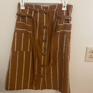 Light Brown Striped Button Up Skirt